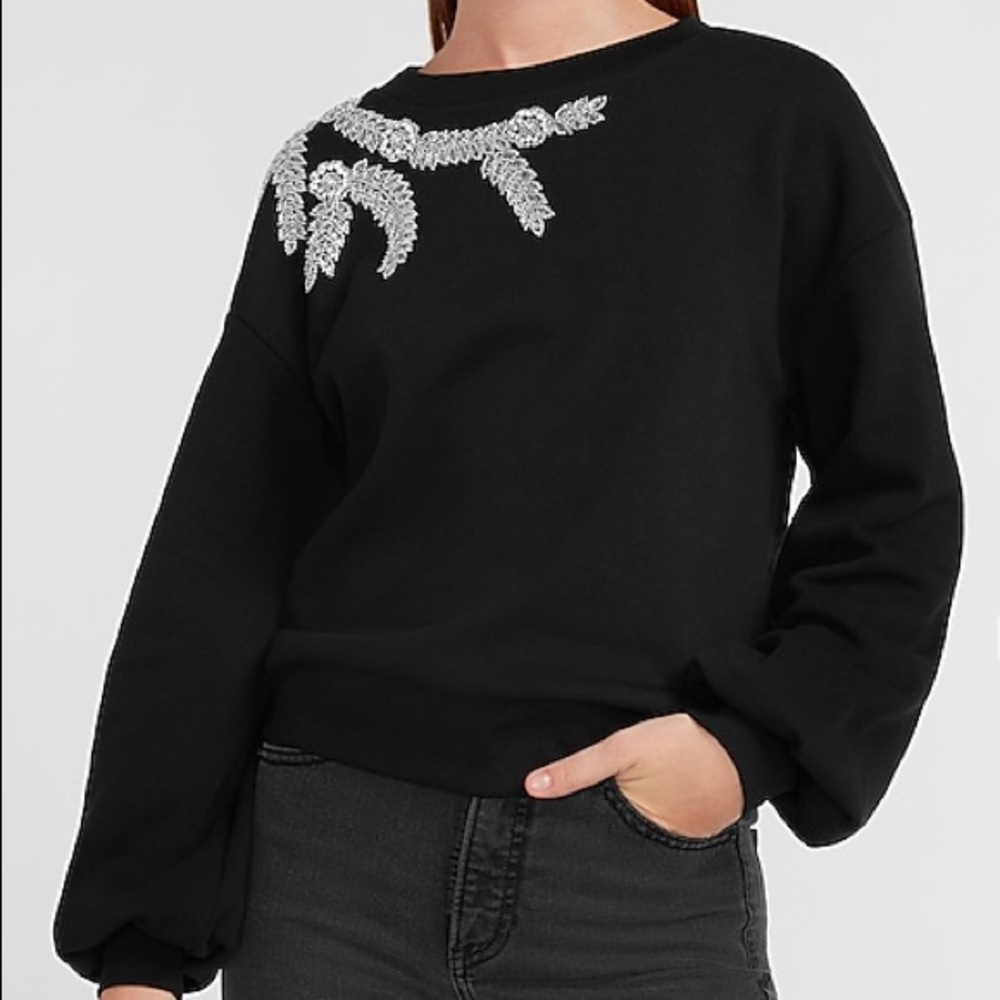 Express | Cozy Embellished Shoulder Sweatshirt